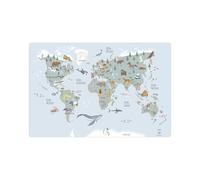 Sous-main pour bureau pour enfants - „Carte du monde Animaux bleu français“ - 60 x 40 cm - en vinyle premium - Fabriqué en Allemagne