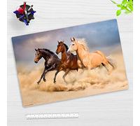 Sous-main pour enfants et adultes - Trois chevaux - En vinyle de première qualité (plastique) - 60 x 40 cm - Sous-main antidérapant pour une meilleure protection - Fabriqué en Allemagne