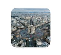sous Verre en liège - Paris Arc de Triomphe Ville Place de l'etoile Vue Aerienne - Lot de 6 (95 x 95 mm)