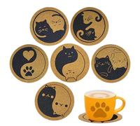 Sous-verres décoratifs ronds en forme de chat | Six pièces de tasses à thé à motif de chat, sous-verres décoratifs ronds anti-brûlures et isolants thermiques, pour comptoir, bol, assiette, table