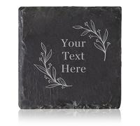 Sous-verres en ardoise personnalisés avec gravure logo et texte - Set de dessous de verre en pierre noire pour boissons, fait main - Décoration table et cuisine, cadeau mariage jeunes mariés (Square)