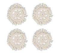 sous-Verres en Coton Doux et léger, Couleur Unie, Rond, Tapis tressé Anti-brûlure avec Pompon, pour Rouge à lèvres, Pot, Bol, Tasse à café, 4 pièces (Blanche)