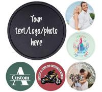 sous-Verres personnalisés, Lot de 6 sous-Verres en Cuir pour Boissons avec Support, nom/Photo/Logo DIY, imperméable à l'eau pour Table de café, Bar, bière, vin (Circle)