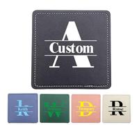 sous-Verres personnalisés, Lot de 6 sous-Verres en Cuir pour Boissons avec Support, nom/Photo/Logo DIY, imperméable à l'eau pour Table de café, Bar, bière, vin (Square)