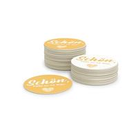 sous-Verres Verres Jaunes en Carton de Bois pulpé respectueux de l'environnement (50 pièces) Ravi Que Vous Soyez Ici I sous-bocks Ronds I décoration de Table ⌀10cm