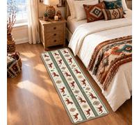 Southwestern Horse Horses Tapis de couloir 2 x 5 | Thème occidental, tapis d'entrée, motif aztèque du sud-ouest, décoration équestre, accents rustiques pour la maison