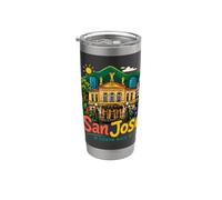 Souvenir de voyage à San Jose Costa Rica dessiné à la main Gobelet isotherme en acier inoxydable double paroi