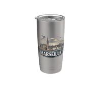 Souvenir rétro paysage de Marseille vintage Gobelet isotherme en acier inoxydable double paroi