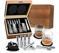 Sovyime Coffret cadeau à whisky - Lot de 2 verres à whisky, 6 pierres à whisky en acier inoxydable et boîte en bois, cadeau d'anniversaire pour homme, papa, père, mari, frère, garçons d'honneur