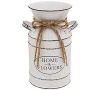 Soyizom Vase à Fleurs en métal Vintage décoratif pour Fleurs, Vase à Lait avec poignée - Vase Blanc français avec Finition galvanisée - Vase Shabby Chic pour décoration d'intérieur Rustique