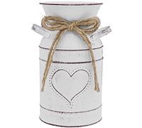 Soyizom Vase Vintage en Métal Forme de Cœur - Décoratif de Ferme Avec Poignée, Blanc, Pot à Lait Shabby Chic - Pour Décoration Rustique de la Maison