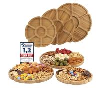 Soz ® Lot de 3 assiettes rondes en bambou - 1,5 cm de profondeur - Assiettes à collation durables avec compartiments - Plateau décoratif en bois - Plateau de service - Assiettes à apéritif portions