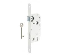SP - Serrure encastrable à clé pour porte de chambre, axe 40mm, bouts ronds, blanc, 1 clé - Serrurerie de Picardie