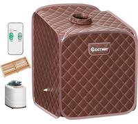 Spa de sauna à vapeur portable avec rouleau de massage des pieds de chaise et tapis absorbant 9 niveaux de température réglables cabine de spa intérieure café