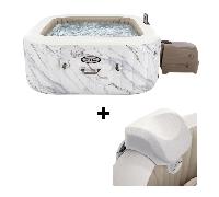 Spa gonflable Calacatta INTEX - 4 places - 175 x 175 cm - Carré - 28464EX + Appui-tête spa INTEX Luxe Pure Spa - Blanc