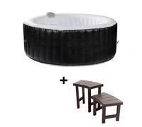 Spa gonflable SUNSPA - AF01 - 208 x 65 cm - 6 places - Rond (Filtre, cadenas, tapis de sol et couverture) + Entourage spa