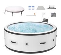 Spa Gonflable Tout-en-Un, Baignoire à Remous pour 4-6 Personnes avec Chauffage Économique et Jets à Bulles, Oasis Ultime pour Jardin, Incluant Couverture Isotherme et Éclairage LED L
