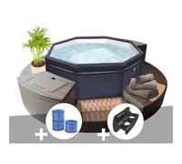 Spa portable Netspa semi-rigide Octopus octogonal Bulles 4-6 places avec mobilier + 3 cartouches de filtration + 2 appuie-t?tes + porte-gobelet