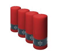 Spaas - Bougie Pilier Cylindre 80/200 mm, 100 Heures, Non-Parfumée - Rouge (Lot de 4)