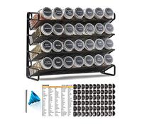 SpaceAid Étagère à épices à 4 niveaux avec 28 pots à épices, 386 étiquettes à épices, marqueur à craie et entonnoir pour armoire, comptoir, garde-manger, placard ou porte et support mural