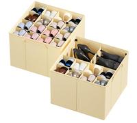 SpaceAid Lot de 2 bacs de rangement pliables pour meuble à chaussures avec séparateurs réglables, pour 16 à 32 paires - Beige