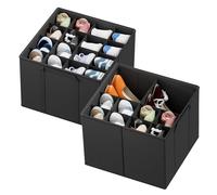 SpaceAid Lot de 2 organiseurs de chaussures pliables pour placard, paniers de rangement avec séparateurs réglables, peut contenir 16 à 32 paires, noir