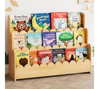 SpaceAid Montessori Bibliothèque festonnée à 3 Niveaux pour Tout-Petits, étagère à Livres en Bois pour Chambres d'enfants, Salle de Jeux, crèche et Salle de Classe, 93,2 cm de Large, Naturel