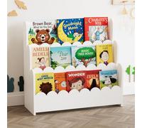 SpaceAid Montessori Bibliothèque festonnée à 3 Niveaux pour Tout-Petits, étagère à Livres en Bois pour Chambre d'enfant, Salle de Jeux, crèche et Salle de lanc