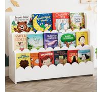 SpaceAid Montessori Bibliothèque festonnée à 3 Niveaux pour Tout-Petits, étagère à Livres en Bois pour Chambres d'enfants, Salle de Jeux, crèche et Salle de Classe, 93,2 cm de Large, Blanc