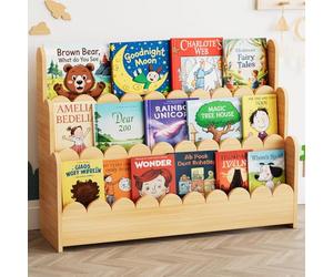 SpaceAid Montessori Bibliothèque festonnée à 3 Niveaux pour Tout-Petits, étagère à Livres en Bois pour Chambres d'enfants, Salle de Jeux, crèche et Salle de Classe, 93,2 cm de Large, Naturel