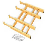 SpaceAid Séparateurs de tiroir en bambou avec inserts et étiquettes, organiseurs de tiroir réglables pour la maison, le bureau, les commodes, 4 séparateurs avec 9 inserts (33,7 à 43,2 cm)
