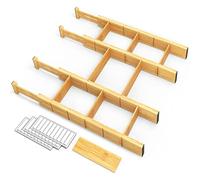 SpaceAid Séparateurs de tiroir en bambou avec inserts et étiquettes, organiseurs de tiroir réglables pour la maison, le bureau, les commodes, 4 séparateurs avec 9 inserts (43,2 à 55,9 cm)