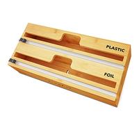 SpaceAid WrapNeat Organiseur 2 en 1 avec Cutter et étiquettes, Film Plastique, Feuille d'aluminium et Cire de Bambou pour Rangement de Cuisine, Support pour Rouleau de 30,5 cm (Naturel)