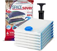 Spacesaver Sacs de Rangement Sous Vide Vêtements, Penderie et Voyage, 80% de Place Supplémentaire, Housse Vêtement Aspirateur Pompe de Voyage Incluse Double Fermeture Valve Turbo, Jumbo 6 Pièces