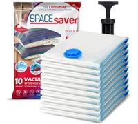 Spacesaver Sacs de Rangement Sous Vide Vêtements, Penderie et Voyage, 80% de Place Supplémentaire, Housse Vêtement Aspirateur Pompe de Voyage Incluse Double Fermeture Valve Turbo, Moyen 10 Pièces