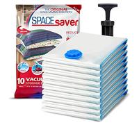 Spacesaver Sacs de Rangement Sous Vide Vêtements, Penderie et Voyage, 80% de Place Supplémentaire, Housse Vêtement Aspirateur Pompe de Voyage Incluse Double Fermeture Valve Turbo, Petit 10 Pièces