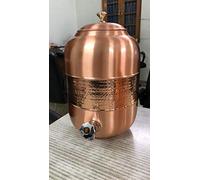 Spacetouch Distributeur d'eau en cuivre martelé pour boissons glacées - 8 litres - Avec couvercle - Ayurvédique - En cuivre - Réservoir d'eau Matka / Tanki