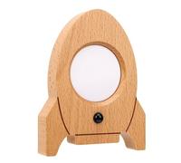 Spacnana Applique Murale Fusée de Dessin animé avec Horloge en Bois Massif, Veilleuse à Capteur Intelligent pour Couloir de Chambre D'enfant