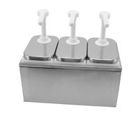 Spacnana Distributeur de Sauce Distributeur de Sirop à Pompe à Condiments 30 Ml avec Carénage en Acier Inoxydable et Pot Amovible pour Ketchup Moutarde Miel Huile de Lait (Pompe triple 2L)