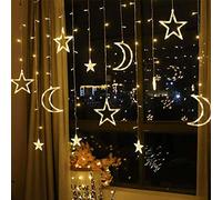 Spacnana Rideau Lumineux étoile Lune Fenêtre Lumières Décoration de la Maison Guirlande Lumineuse pour Chambre Salon (Télécommande USB blanc chaud de 3,5 mètres)