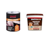 SPADO Goudron Bitumineux 1L & Sinto Rebouche Bois pour Gros Trous et Fissures Bois Clair - 500 g - Facile et Prêt à l’Emploi - Excellente Adhérence - Séchage Rapide - Ne Fendille Pas
