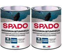 SPADO - Goudron Bitumineux - Protection des Surfaces Extérieures Enterrées & Bois - Imperméabilisant - Formule Anti-Rouille, Anti-Acide, Anti-Humidité - Fabrication Française - 1 Litre (Lot de 2)