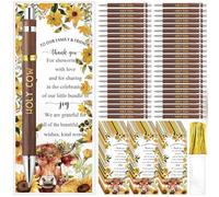 Spakon Lot de 50 stylos de fête prénatale en vrac comprenant 50 stylos en bambou vache des Highlands, 50 marque-pages de remerciement, cadeaux de remerciement pour les invités, récompenses de jeu,