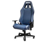 SPARCO Fauteuil de Bureau Coach, revêtement Bleu Marine avec surpiqûres argentées, Ergonomique, Design Racing