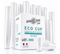 SPARKLERS CLUB - Lot de 100 Gobelets Reutilisables 25cl (33 ras-bord) - Polypropylene (PP) alimentaire rigide - Compatible lave-vaisselle - Fabriques en France - Couleur Givre