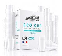 SPARKLERS CLUB - Lot de 200 Gobelets Reutilisables 25cl (33 ras-bord) - Polypropylene (PP) alimentaire rigide - Compatible lave-vaisselle - Fabriques en France - Couleur Givre