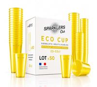 SPARKLERS CLUB - Lot de 50 Gobelets Reutilisables 25cl (33cl a ras-bord) - Polypropylene (PP) alimentaire rigide - Compatible lave-vaisselle - Fabriques en France - Couleur Jaune