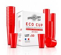 SPARKLERS CLUB - Lot de 50 Gobelets Reutilisables 25cl (33 ras-bord) - Polypropylene (PP) alimentaire rigide - Compatible lave-vaisselle - Fabriques en France - Couleur Rouge