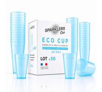 SPARKLERS CLUB - Lot de 50 Gobelets Reutilisables 25cl (33cl a ras-bord) - Polypropylene (PP) alimentaire rigide - Compatible lave-vaisselle - Fabriques en France - Couleur Bleu