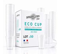 SPARKLERS CLUB - Lot de 50 Gobelets Reutilisables 25cl (33 ras-bord) - Polypropylene (PP) alimentaire rigide - Compatible lave-vaisselle - Fabriques en France - Couleur Givre
